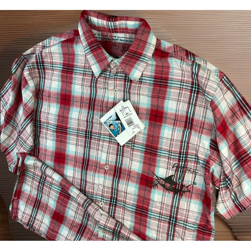 Guy Harvey by AFTCO Shirt Men Sz M Plaid Short Sleeve Button Front NWT